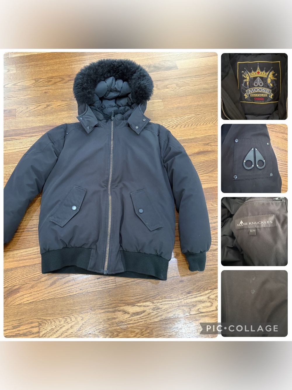 Moose Knuckles Kids Yukon MFO / Kids Unisex Bomber, XL, Black Faux Fur